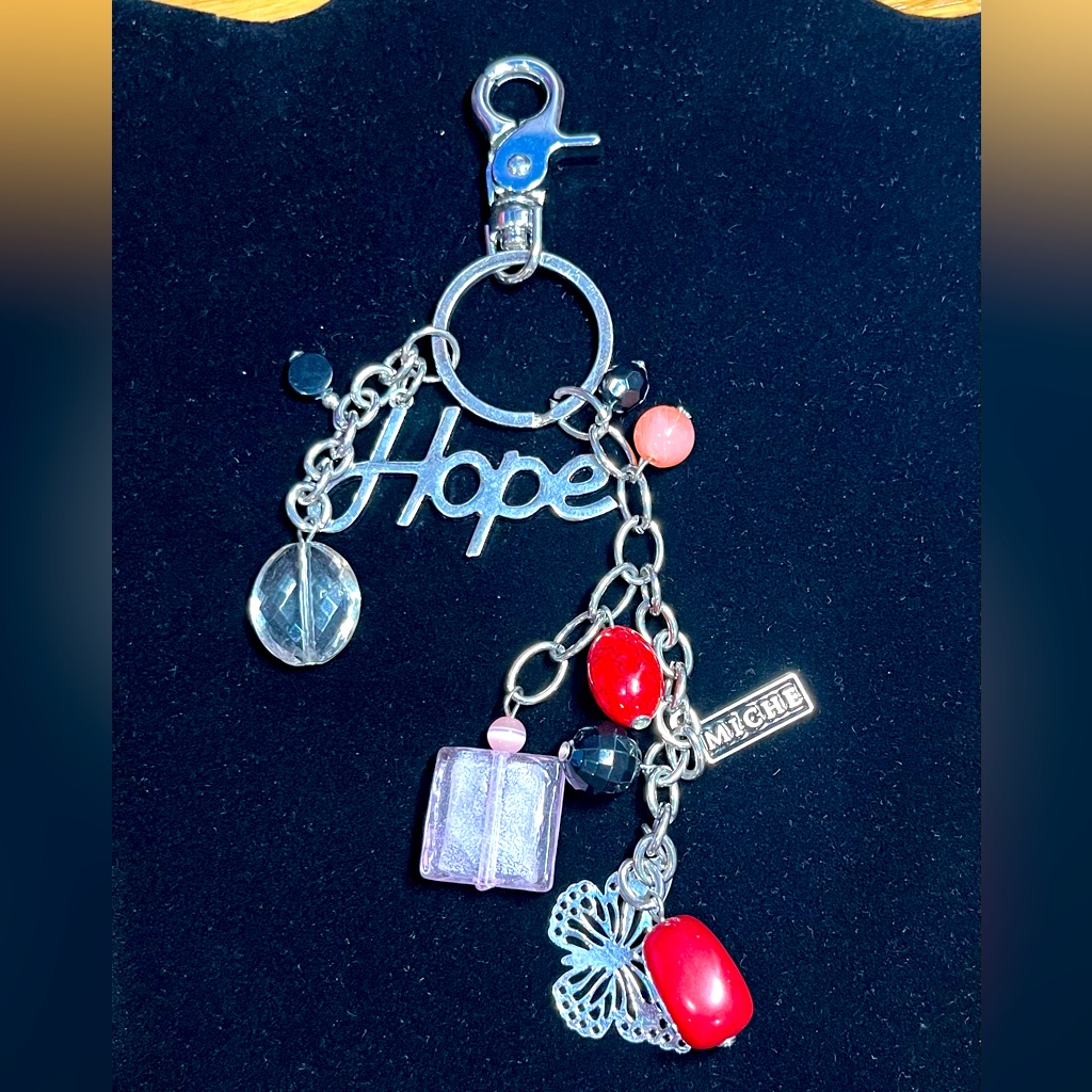 Miche Red, Pink, And Silver Hope Keychain. Approximately 6 Inches Long.